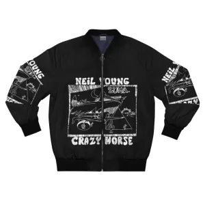 70s Retro Bomber Jacket with Doodle Typography and Horse Design