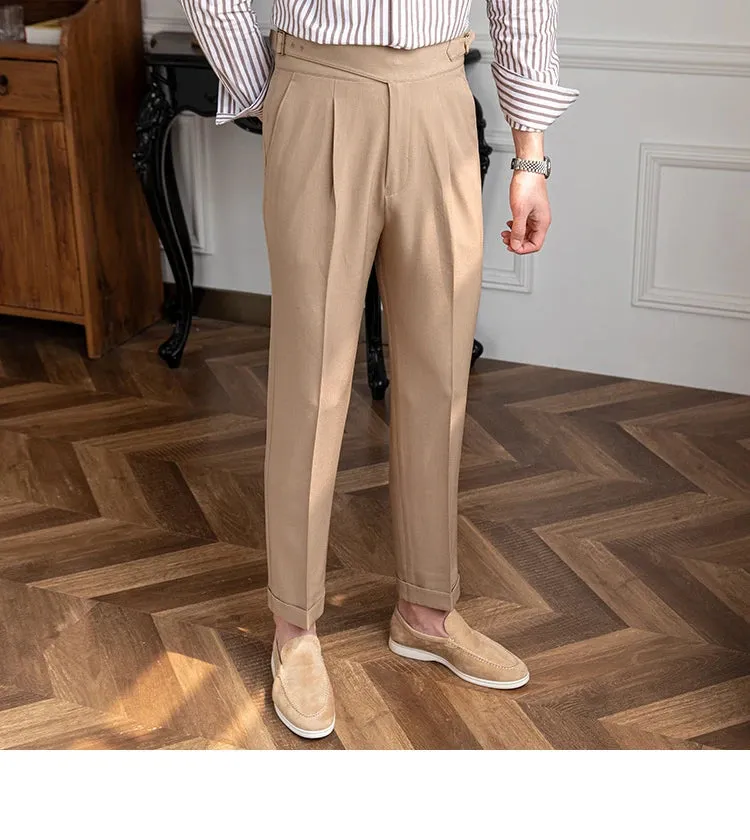 Aidase Spring Business Versatile Belt Trouser Gentleman Paris Button Pant Fashion Men Dress Pant High Waist Straight Pants Men