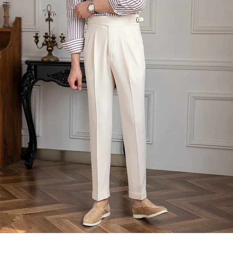 Aidase Spring Business Versatile Belt Trouser Gentleman Paris Button Pant Fashion Men Dress Pant High Waist Straight Pants Men