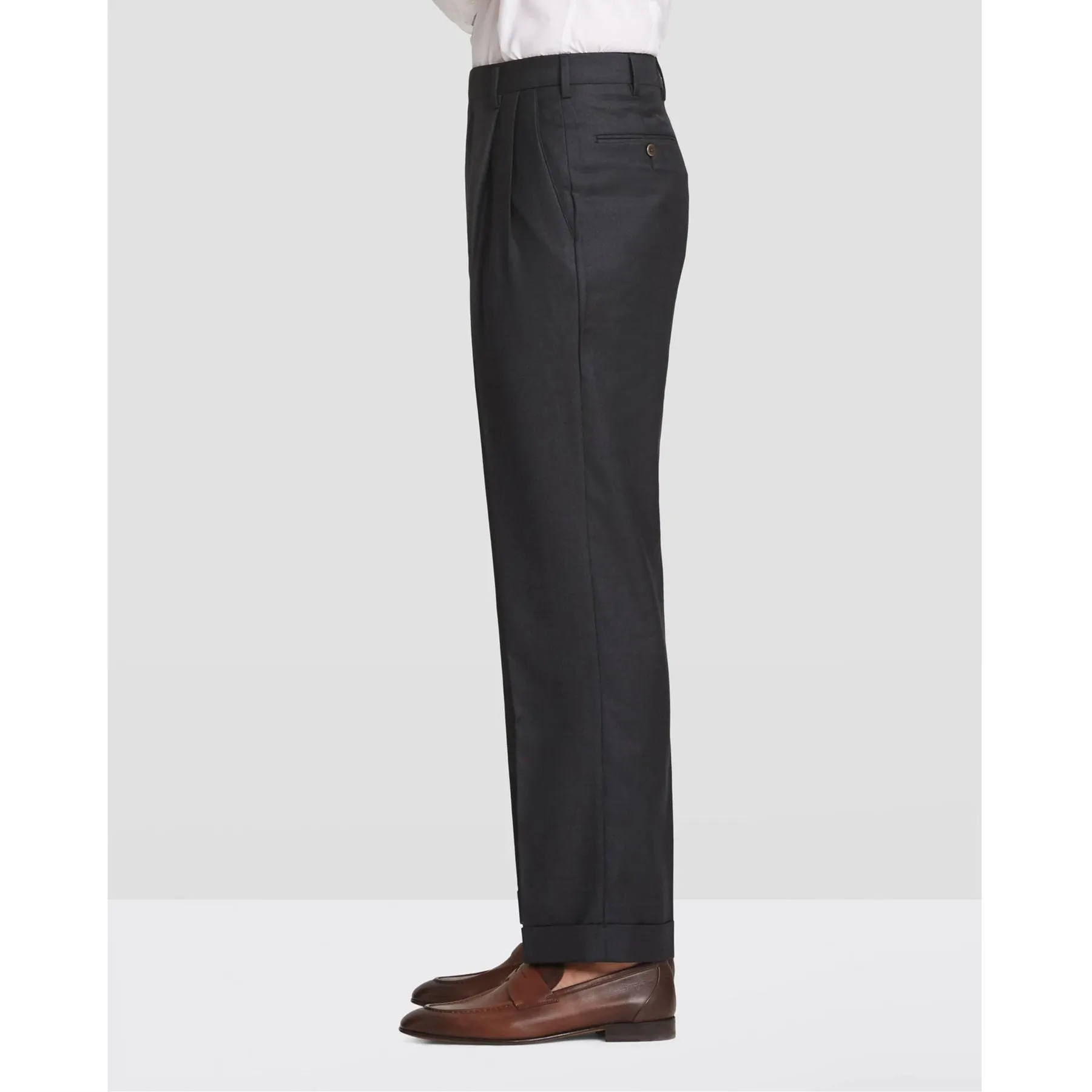 Bennett Double Pleated Wool and Silk Herringbone Trouser in Black & Charcoal (Full Fit) - LIMITED EDITION by Zanella