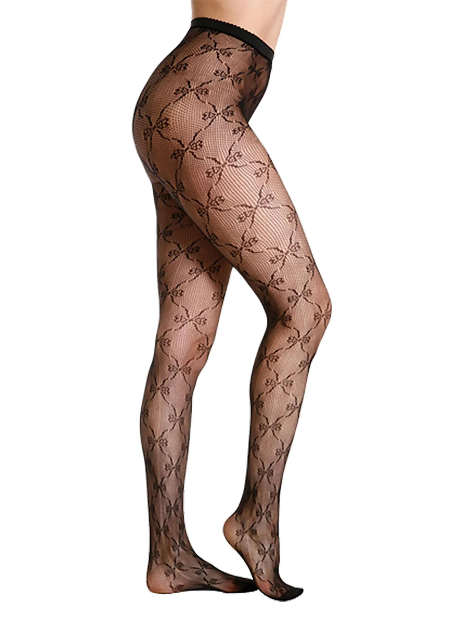 Black Bow Tie Lace Tights - One Size