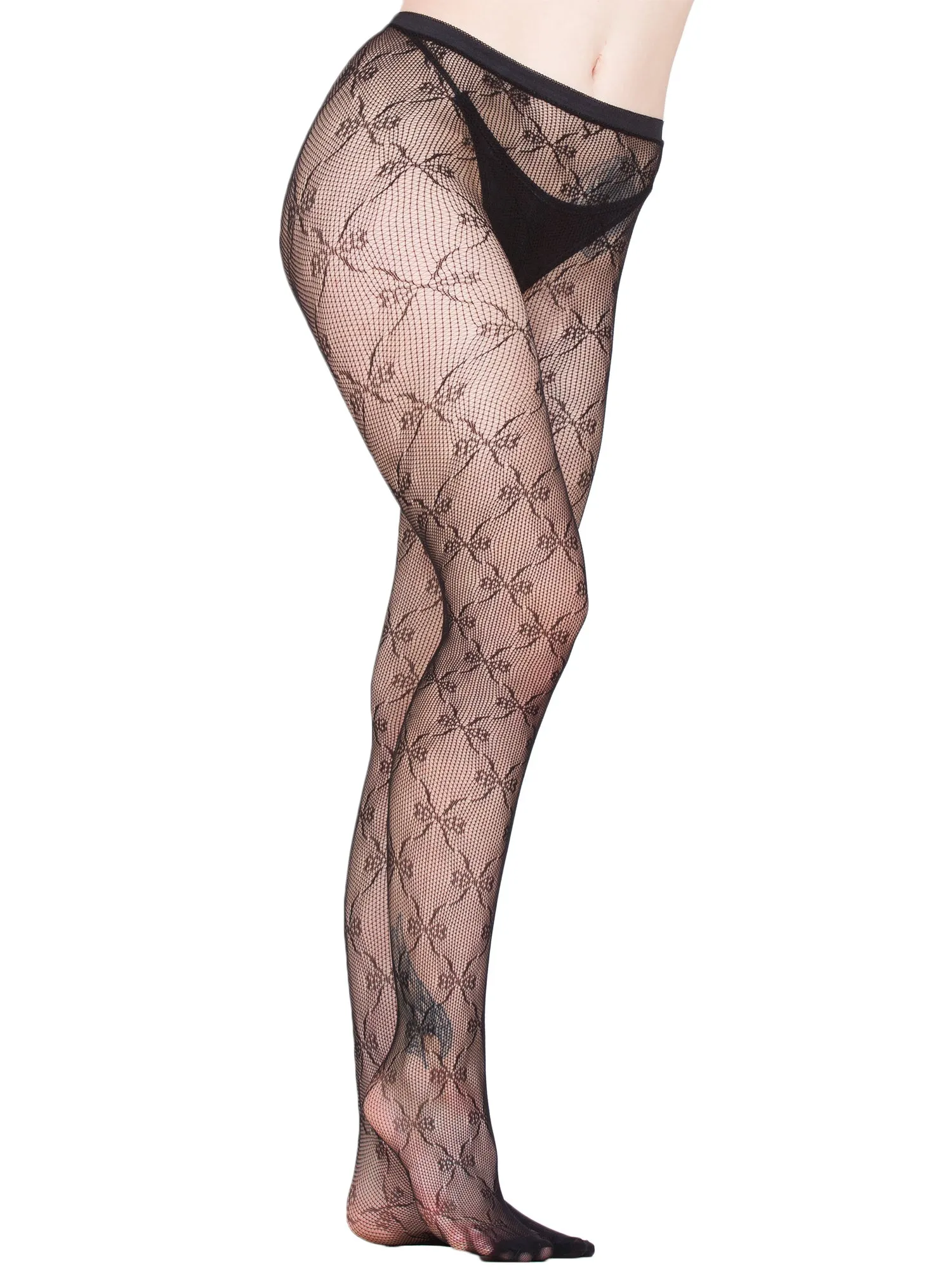 Black Bow Tie Lace Tights - One Size