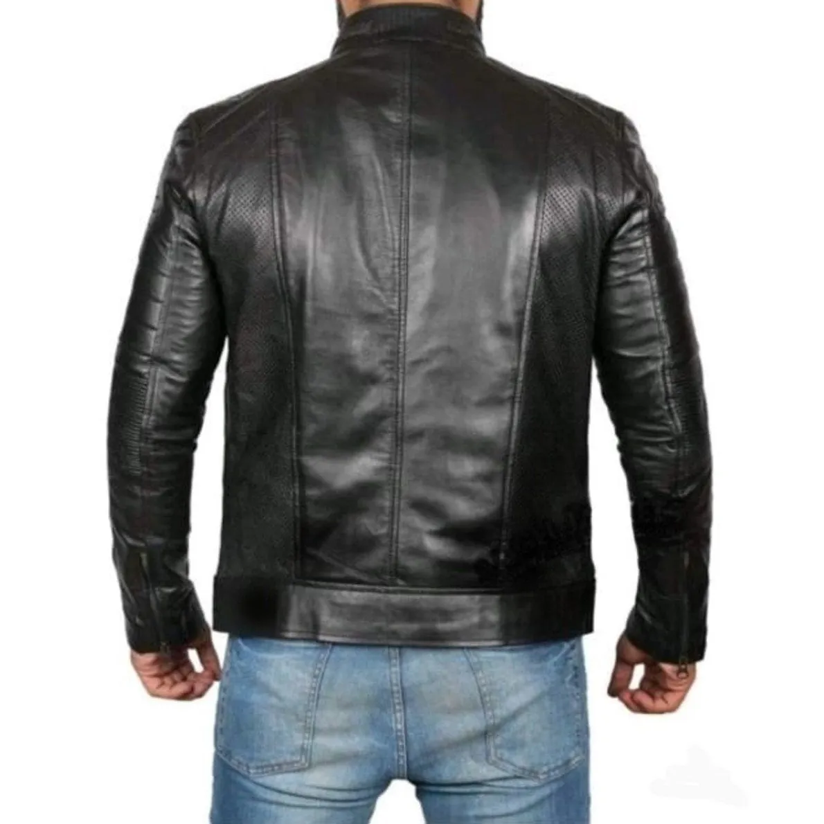 Black Cafe Racer Motorcycle Leather Jacket