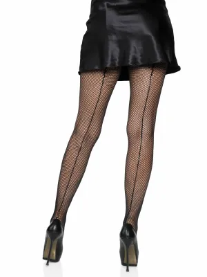 Black Fishnet Pantyhose with Back Seam