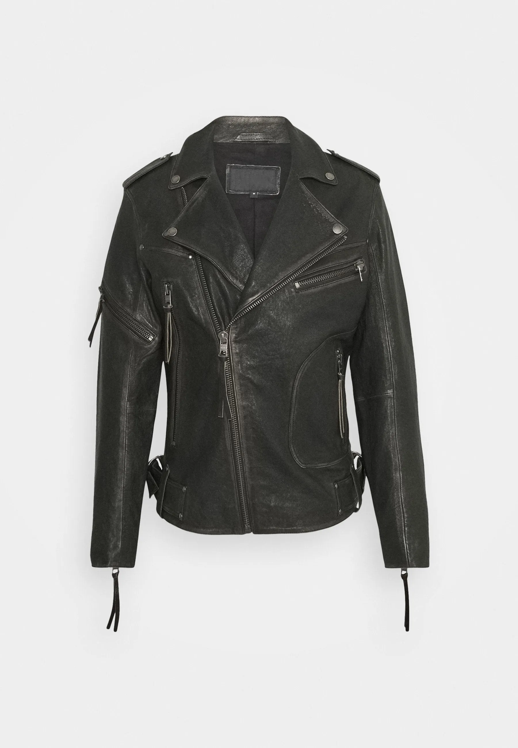 Black Leather Distressed Biker Jacket for Men