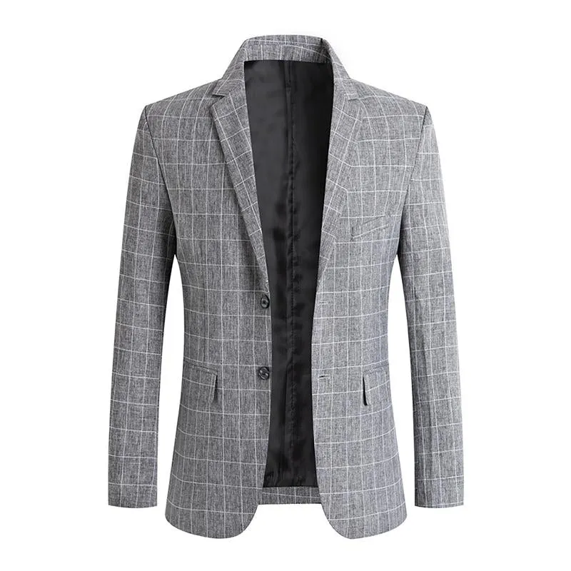 Blazer vintage à revers à carreaux pour hommes