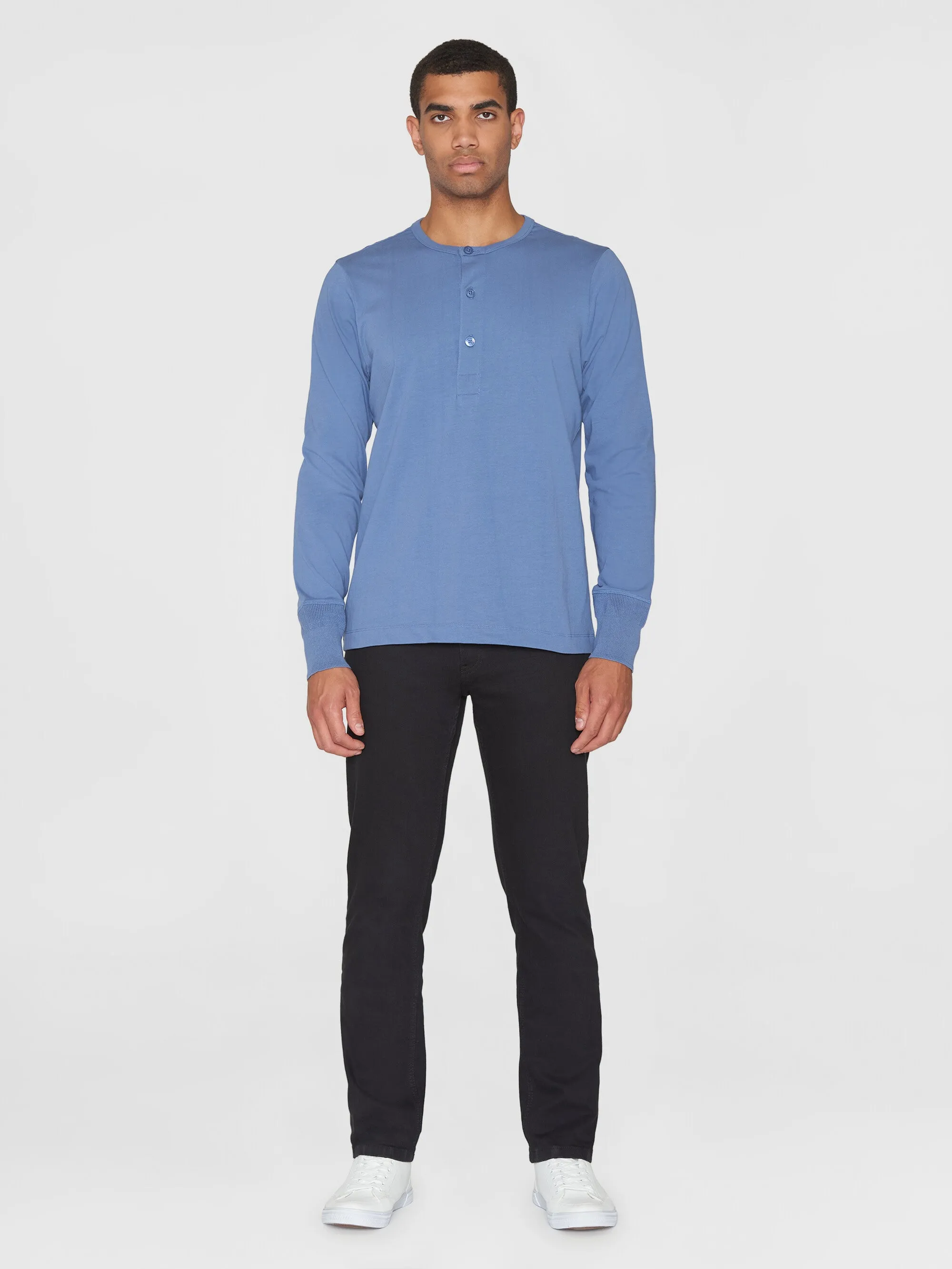 BO long sleeve henley - Regenerative Organic Certified™ - GOTS/Vegan - Moonlight Blue