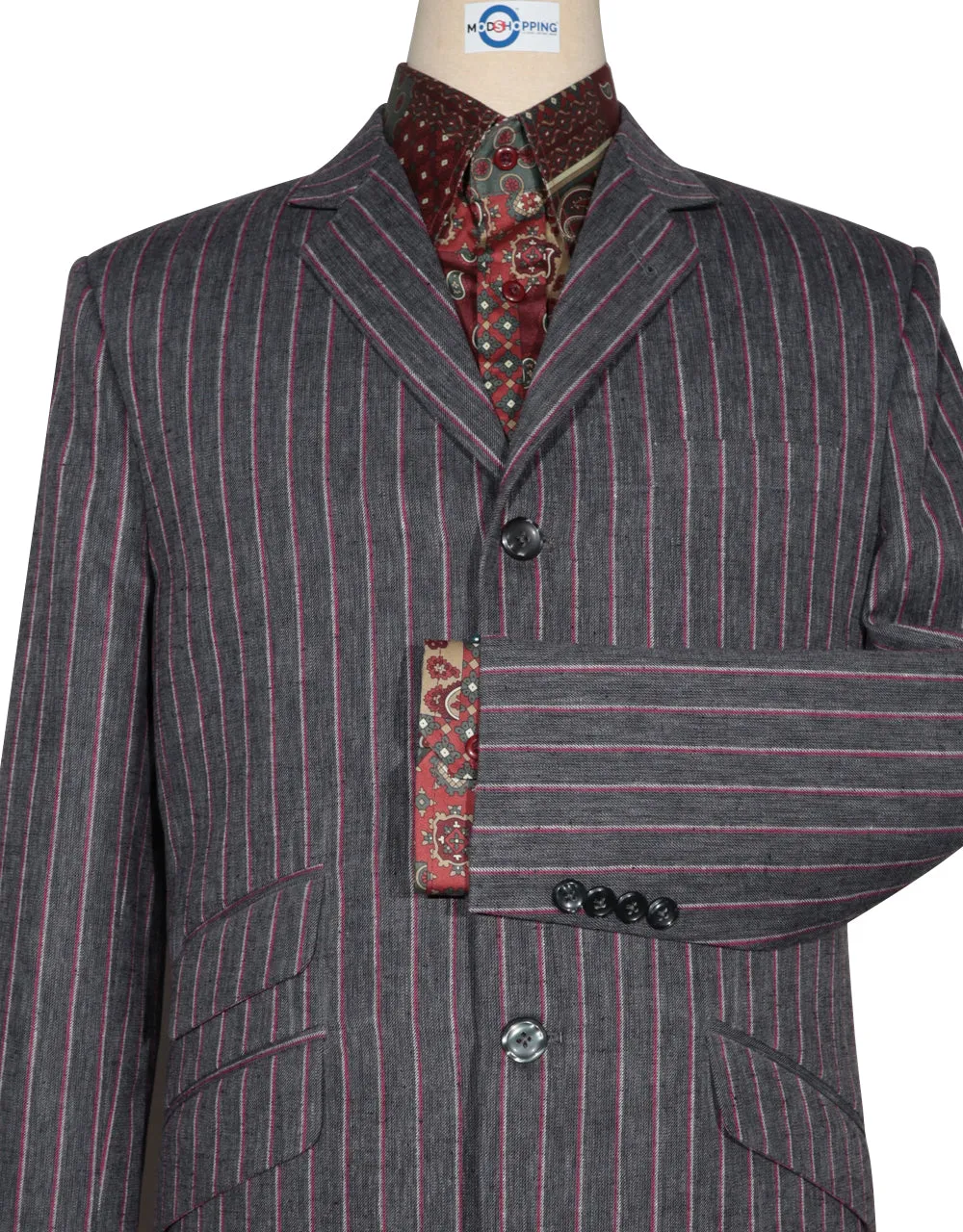 Boating Blazer - Charcoal Grey and Red Striped Blazer