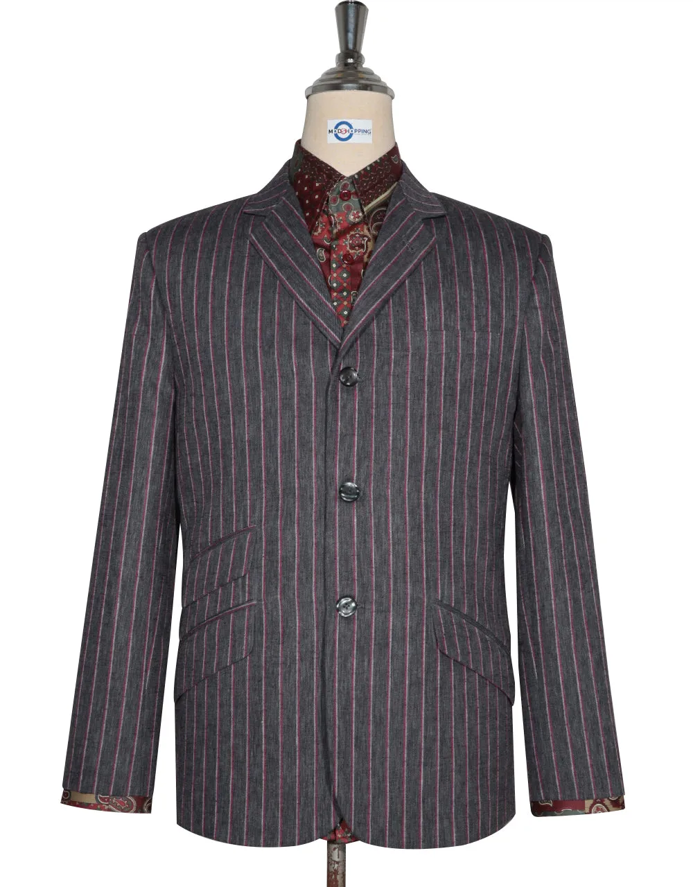 Boating Blazer - Charcoal Grey and Red Striped Blazer