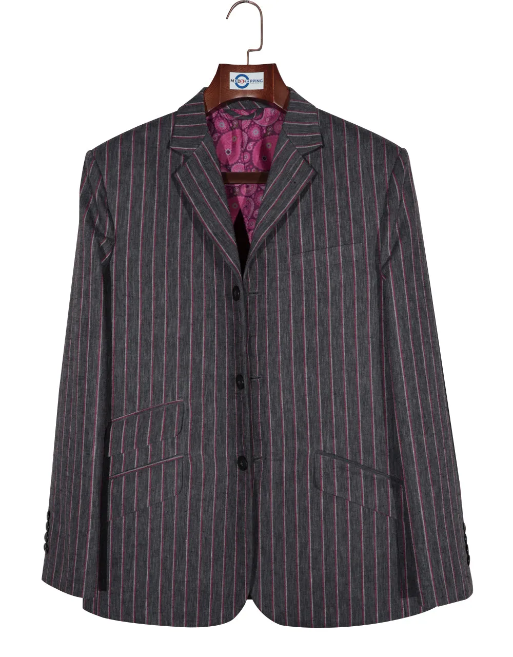 Boating Blazer - Charcoal Grey and Red Striped Blazer