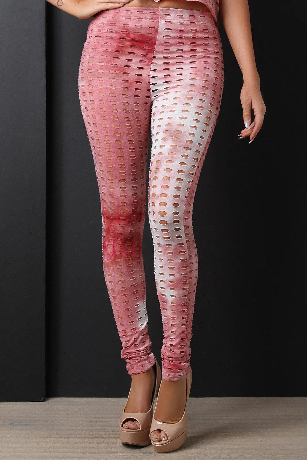 Brief Underlay Distressed Holes Leggings