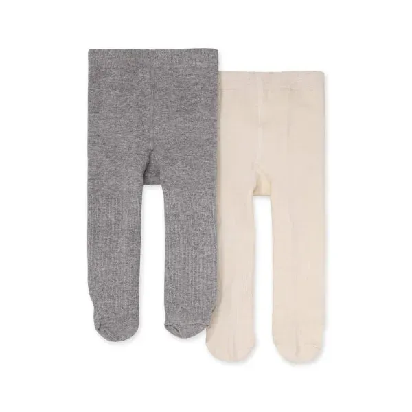 Burts Bees - Organic Rib Knit Tights - Set of 2 - Grey & White