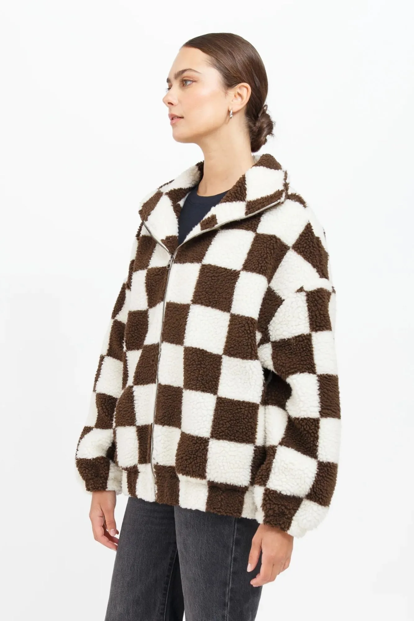 Checkerboard Sherpa Full Zip Jacket