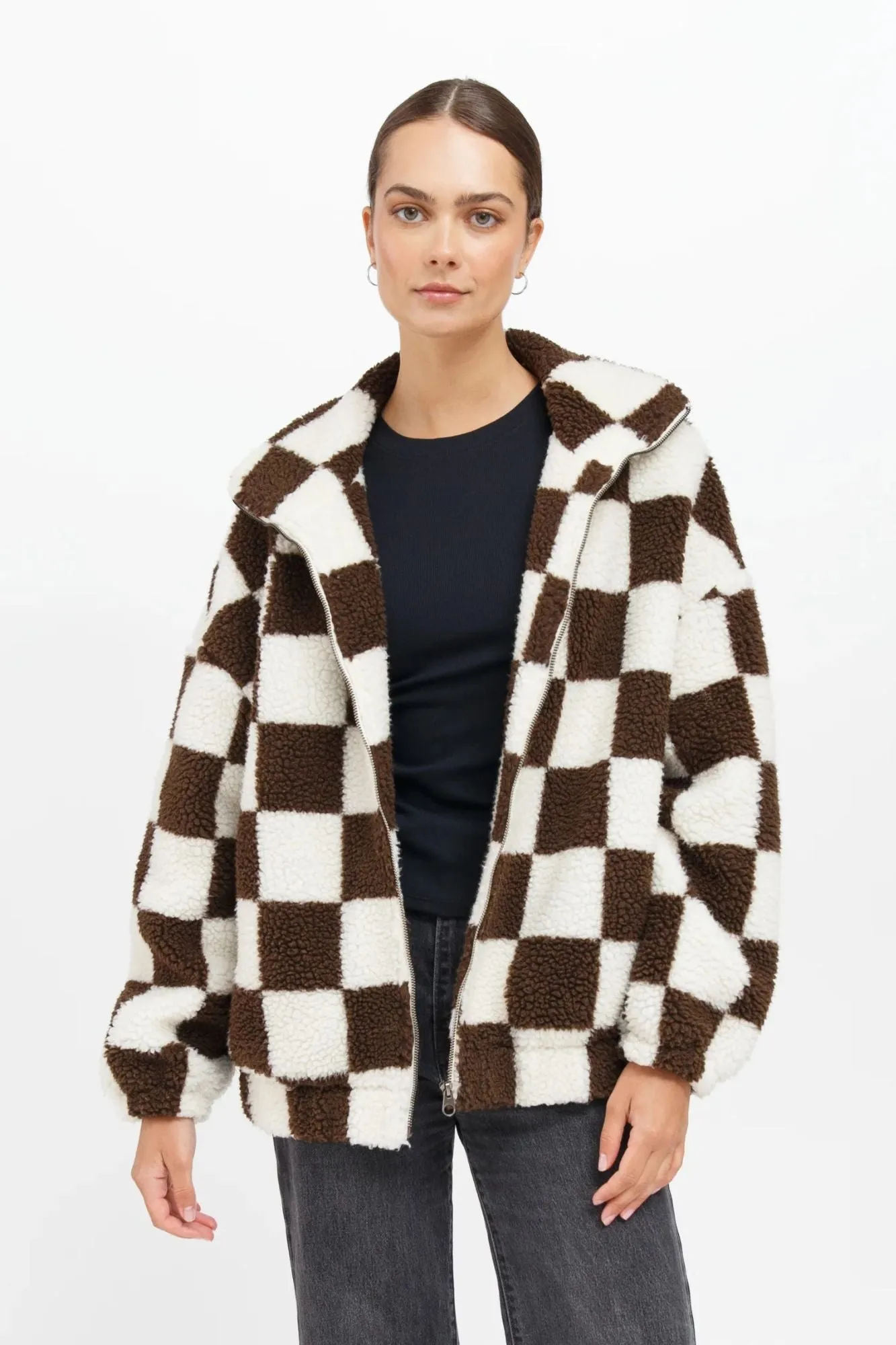 Checkerboard Sherpa Full Zip Jacket