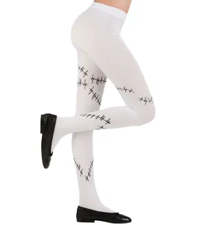 Children's White Tights with Black Stitches