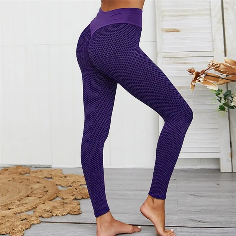 CHRLEISURE Grid Tights Yoga Pants Women Seamless High Waist Leggings Breathable Gym Fitness Push Up Clothing Girl Yoga Pant