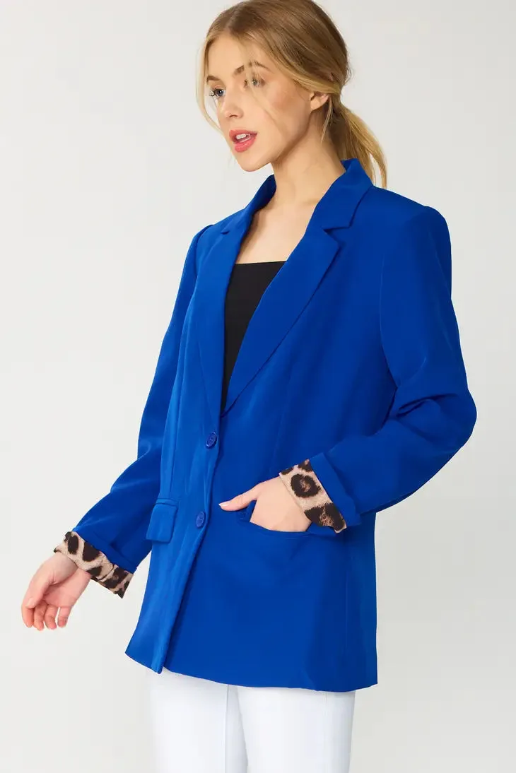 Cobalt Solid Button Blazer