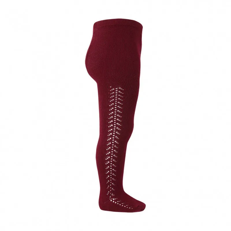 Cotton Side Openwork Tights | Burgundy