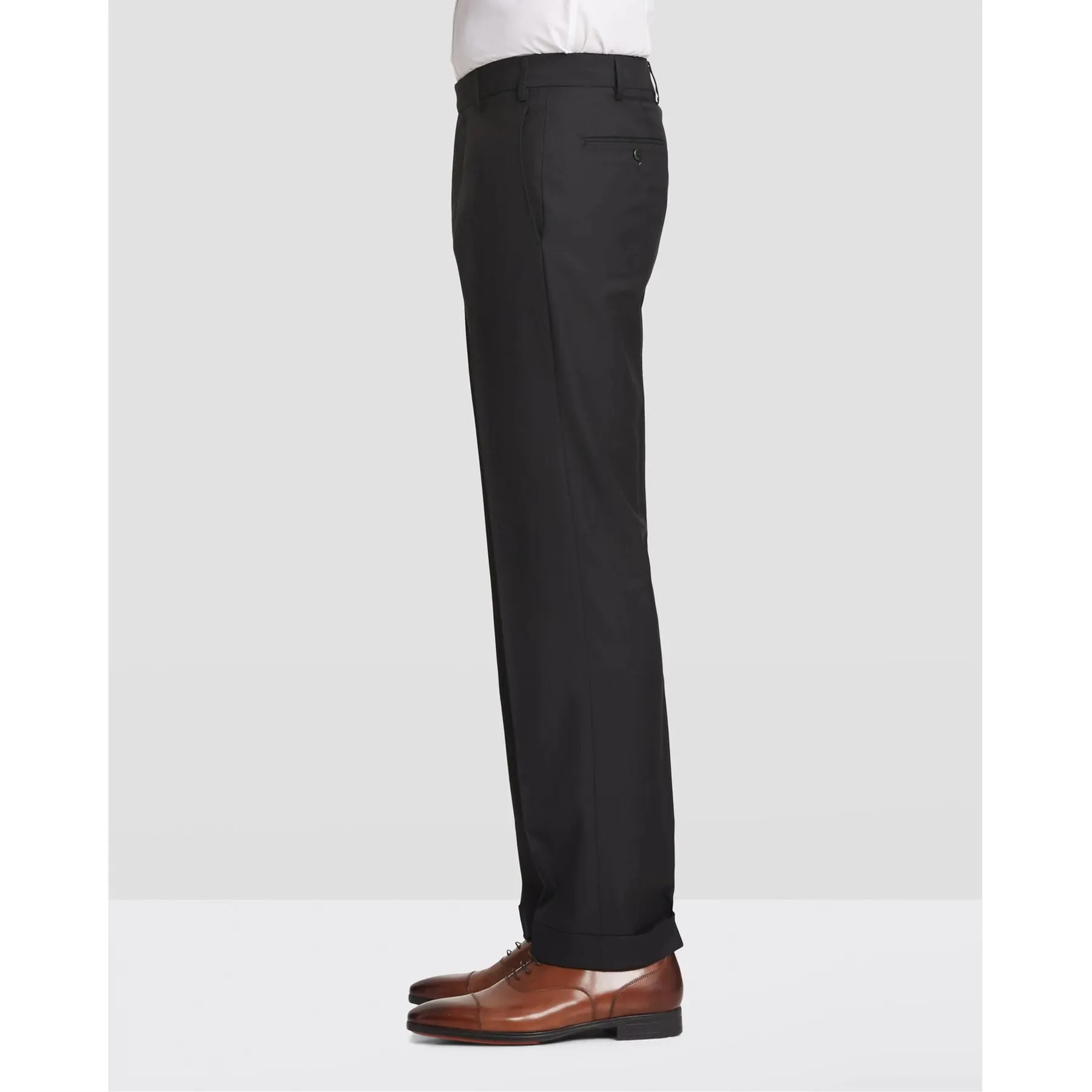 Devon Flat Front Stretch Wool Trouser in Black (Modern Full Fit) by Zanella