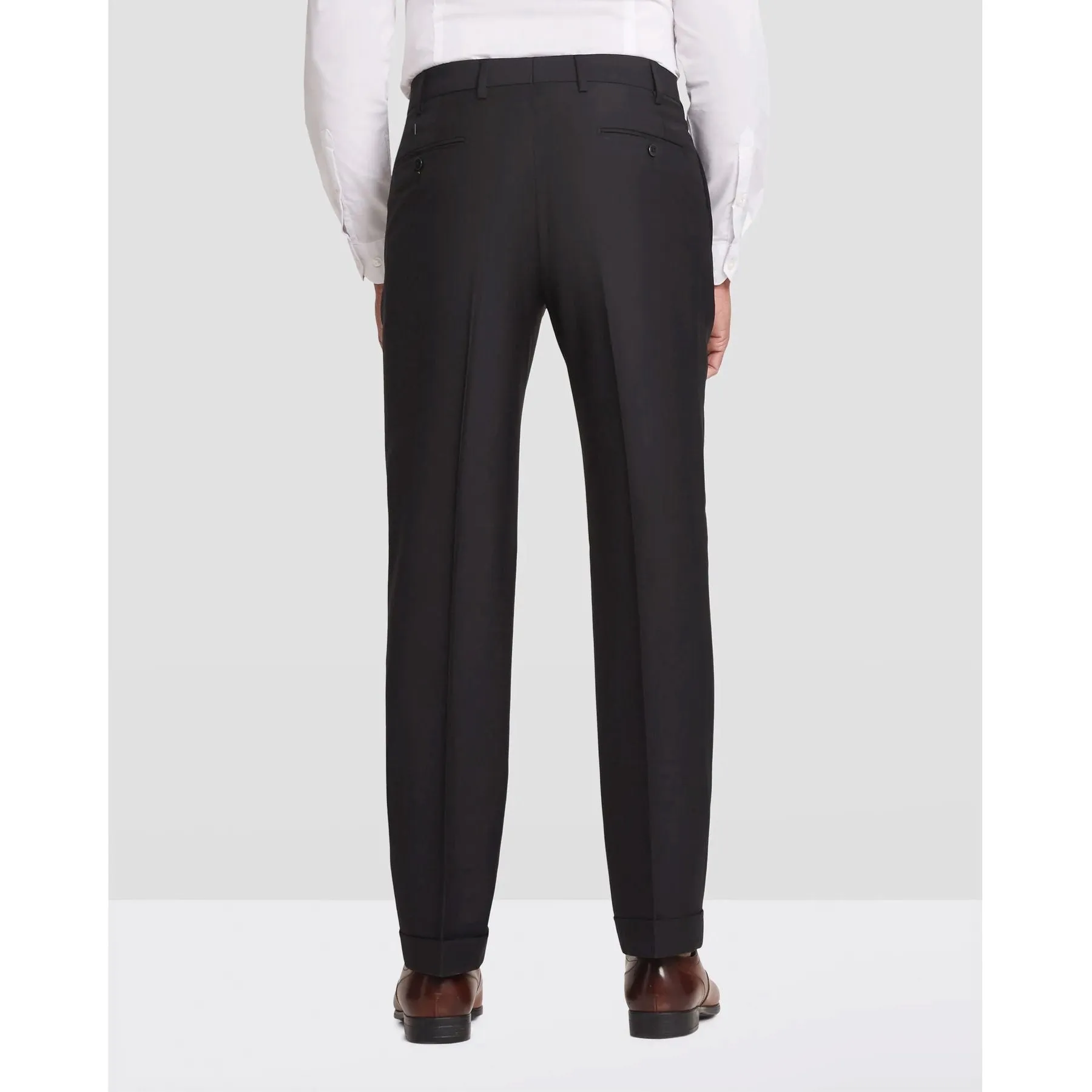 Devon Flat Front Stretch Wool Trouser in Black (Modern Full Fit) by Zanella