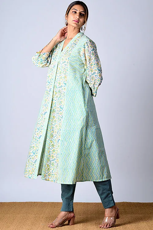 Dharan "Suhaani Kurta" Green Block Printed Kurta