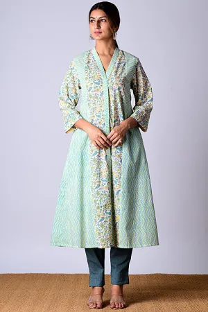 Dharan "Suhaani Kurta" Green Block Printed Kurta