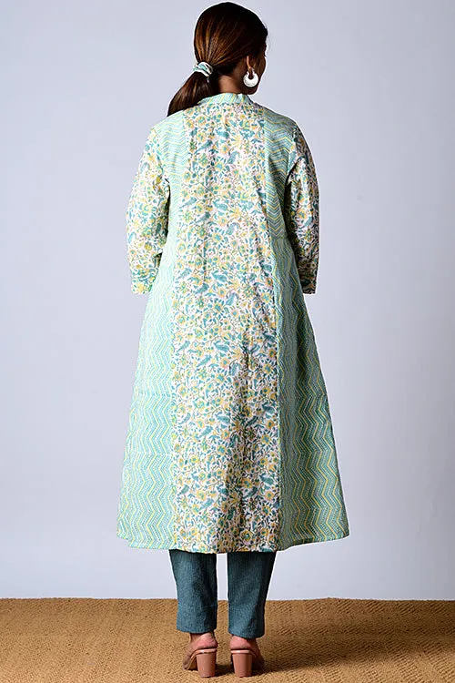 Dharan "Suhaani Kurta" Green Block Printed Kurta