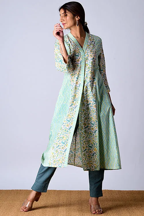 Dharan "Suhaani Kurta" Green Block Printed Kurta