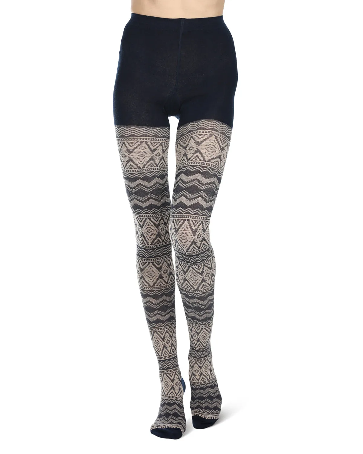 Diamond Fair Isle Patterned Cotton Blend Sweater Tights