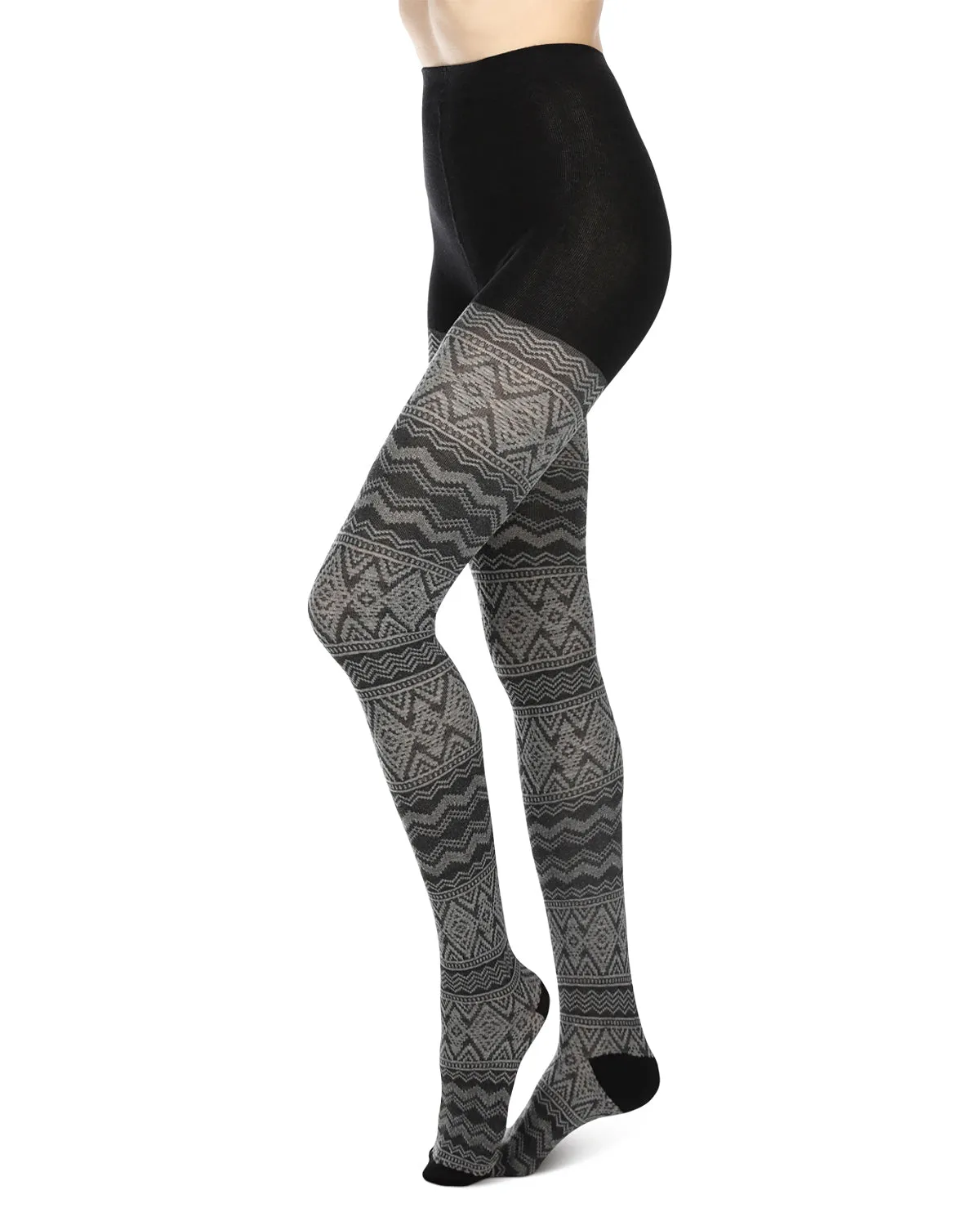 Diamond Fair Isle Patterned Cotton Blend Sweater Tights