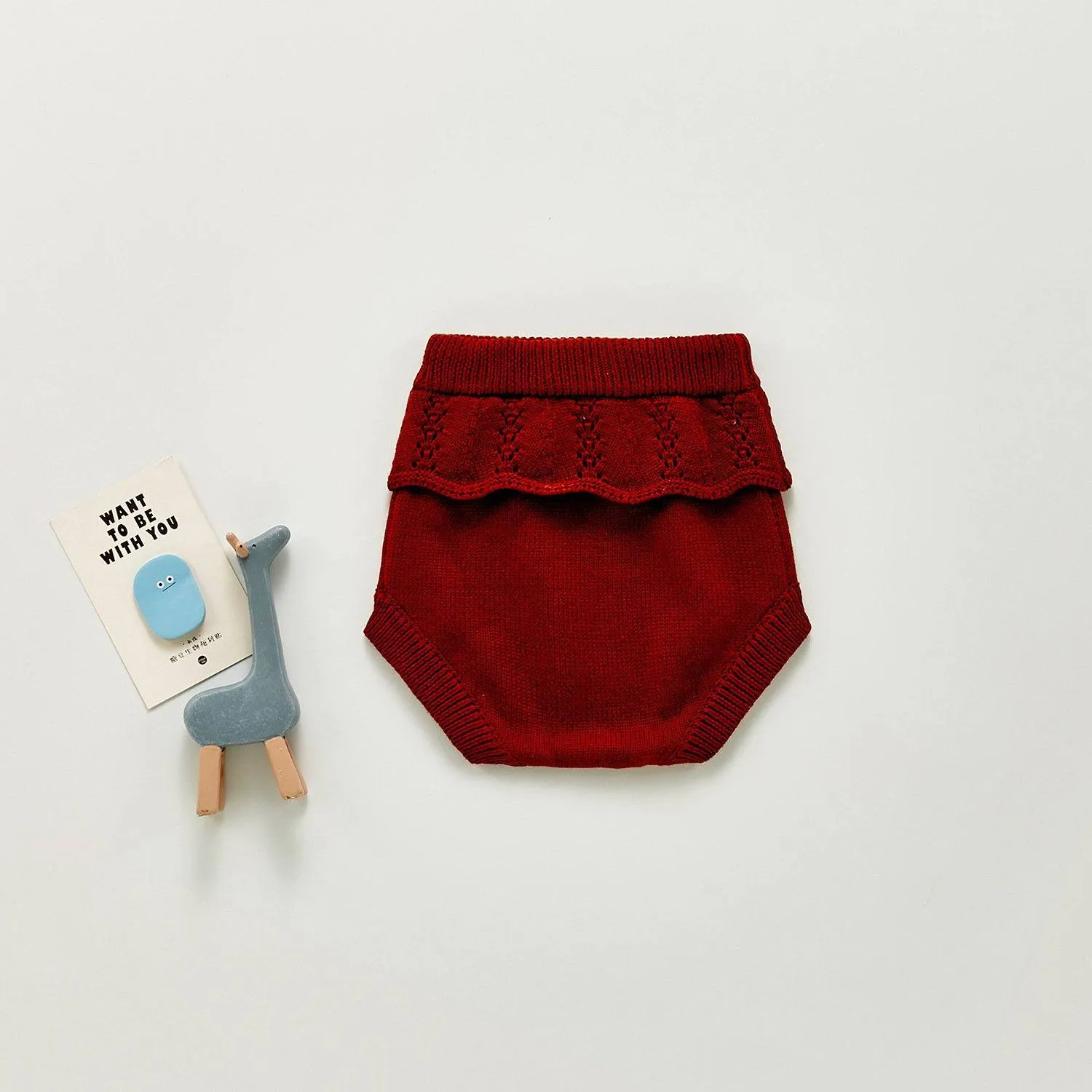 Embroidered Knitted Sweater-Shorts  - Rust