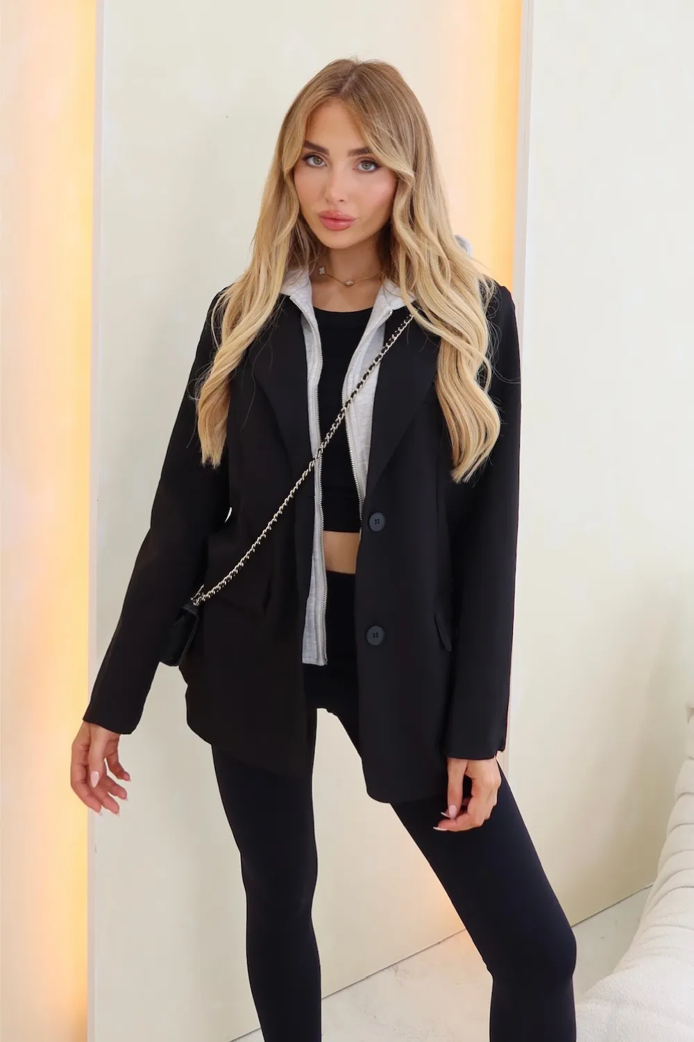 Emilie black 2-in-1 hooded blazer