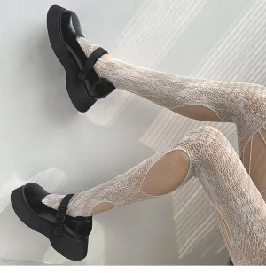 Fishnet hollow out floral pattern tights