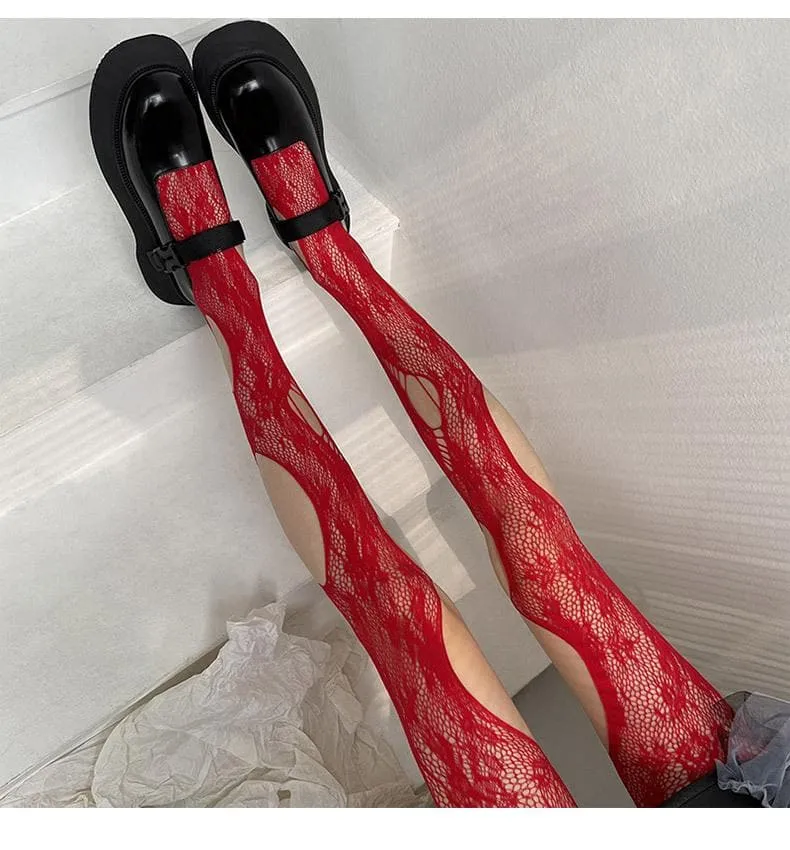 Fishnet hollow out floral pattern tights