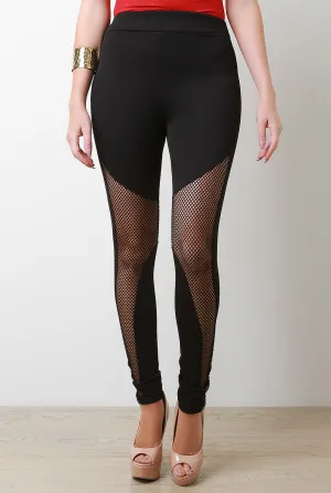 Fishnet Pointed Panel High-Waisted Leggings