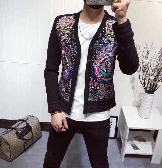 Flower Paisley Colourful Embroidery Men Blazer