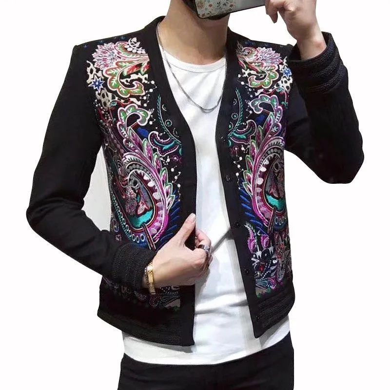 Flower Paisley Colourful Embroidery Men Blazer