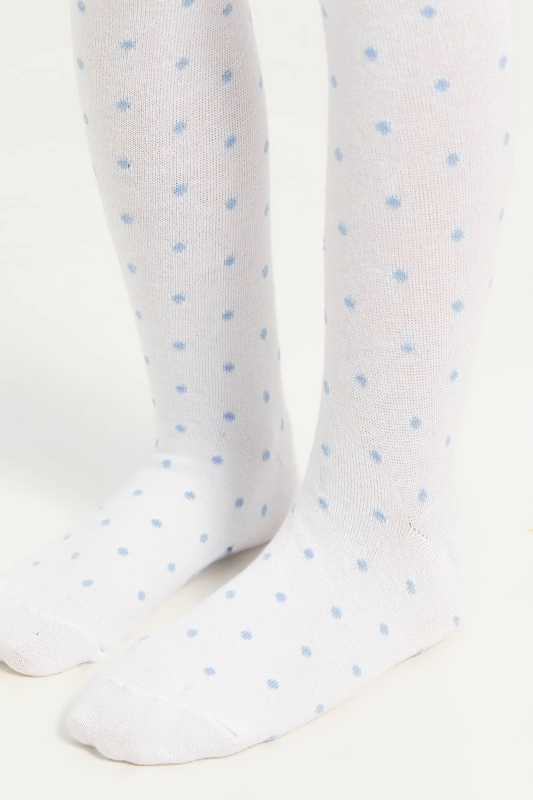 Girls Blue And White Jacquard Tights Set (2 Piece)