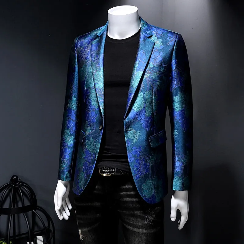 Gold Yarn Jacquard Shiny Blazer