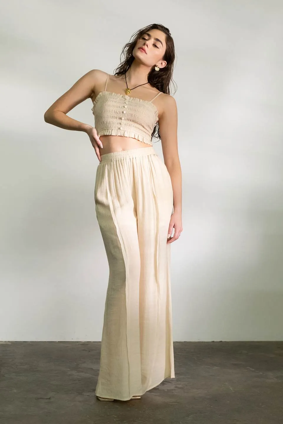 HIGH WAIST WIDE LEG PINTUCK PANTS