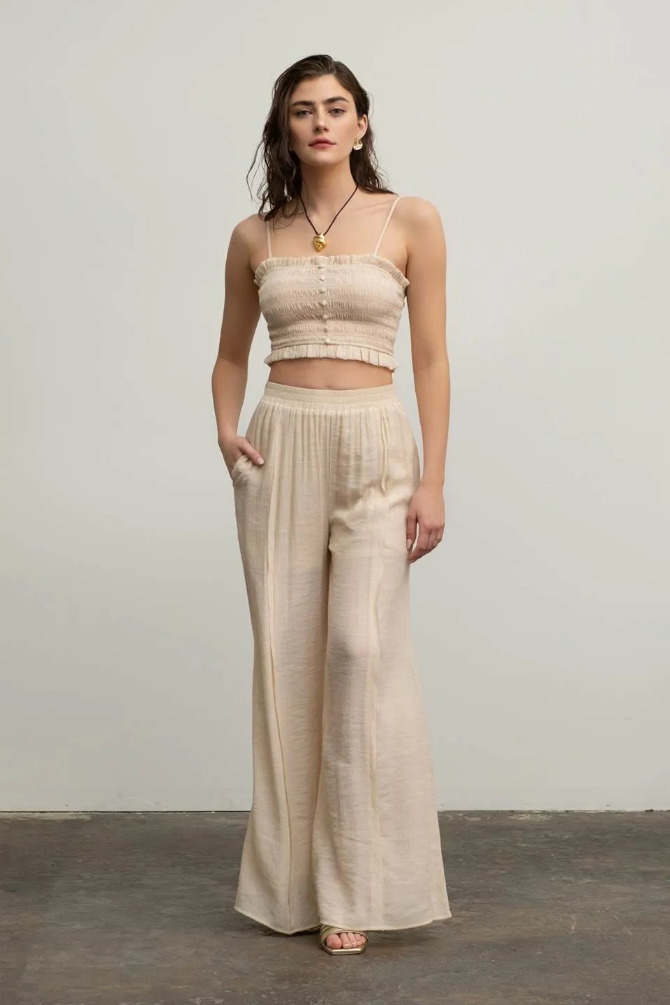 HIGH WAIST WIDE LEG PINTUCK PANTS