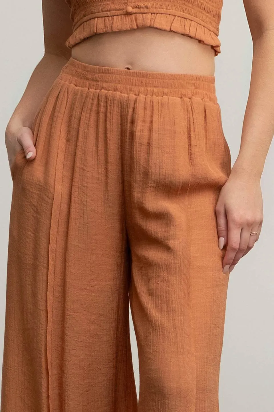 HIGH WAIST WIDE LEG PINTUCK PANTS