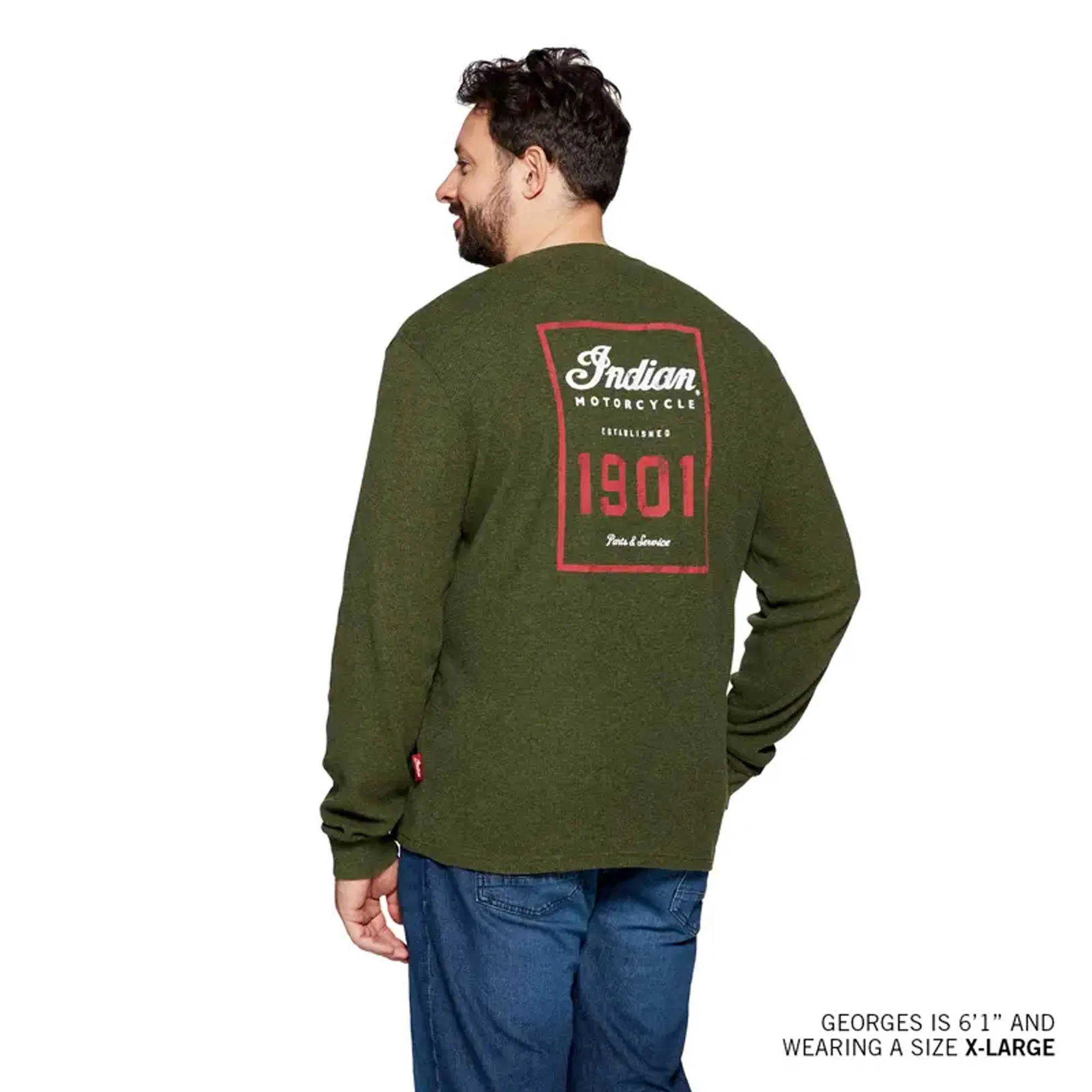 Indian Motorcycle Mens Waffle Henley Pocket Longsleeve T-Shirt Green