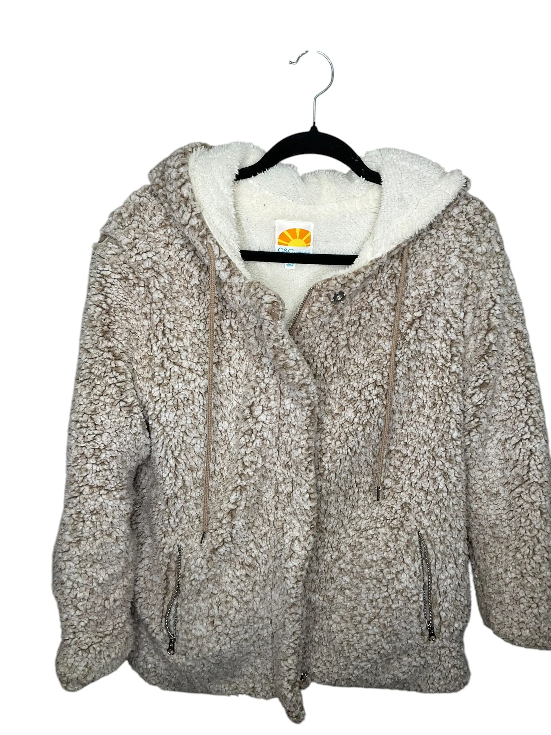 Jacket Faux Fur & Sherpa By C And C In Beige, Size: M