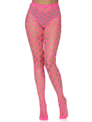 Jumbo Pothole Net Tights - Neon Pink- One Size