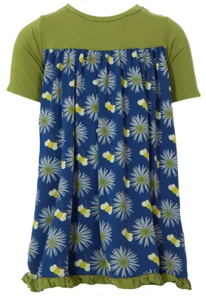 KicKee Pants Navy Cornflower and Bee Classic S/S Swing Dress