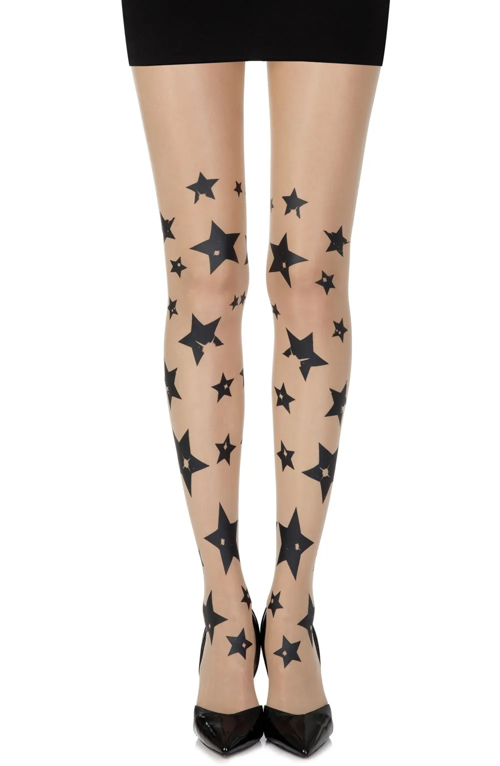 Ladies Stunning Sheer Skin Black Shooting Stars Over Knee Print 20 Denier Tights