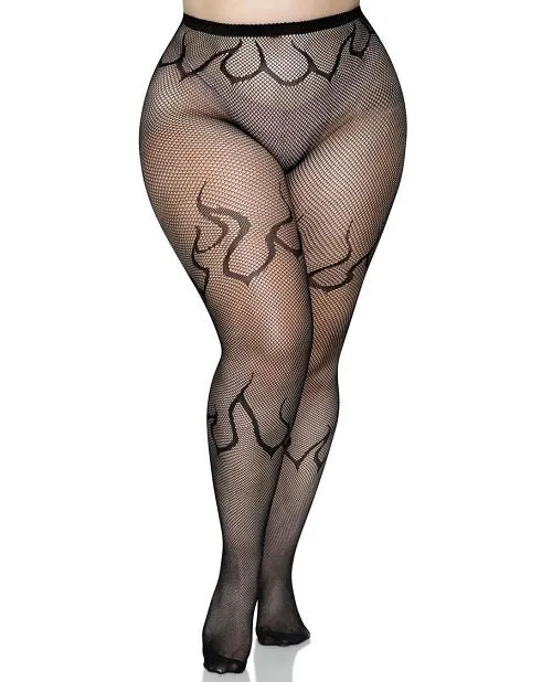 Leg Avenue Flame Net Tights - 1X/2X - Black