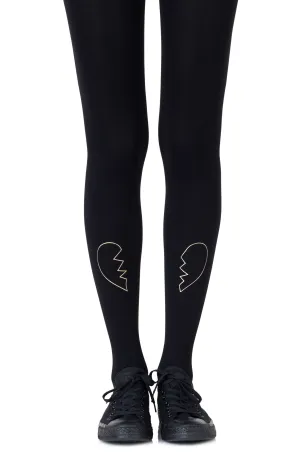 Lovely Opaque Gold  Heart Break Print 120 Denier Black Tights