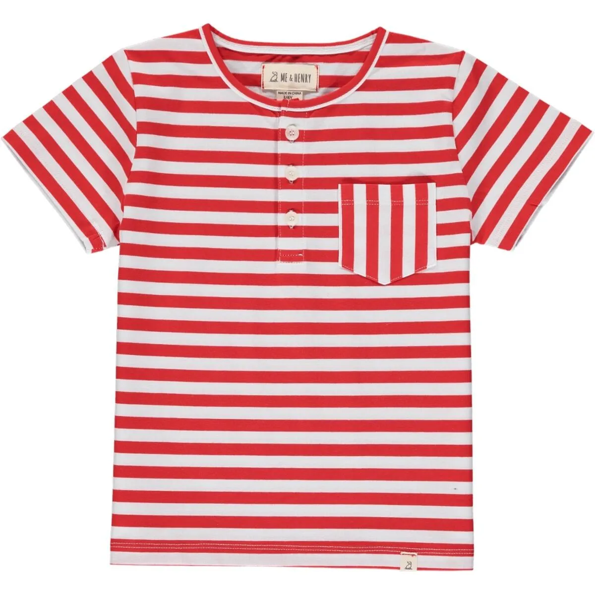 Me & Henry Red & White Stripe Dodger Henley S/S Shirt